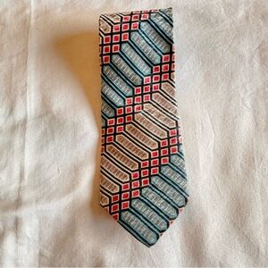 Bugatti Geometric Tie - Red, Blue, Tan